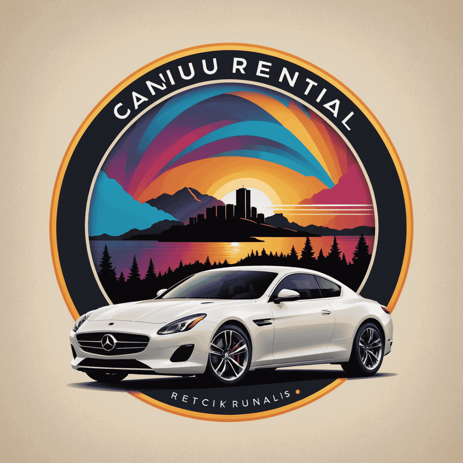 Nenumiklois Car Rentals logo featuring a stylized luxury car silhouette with vibrant colors