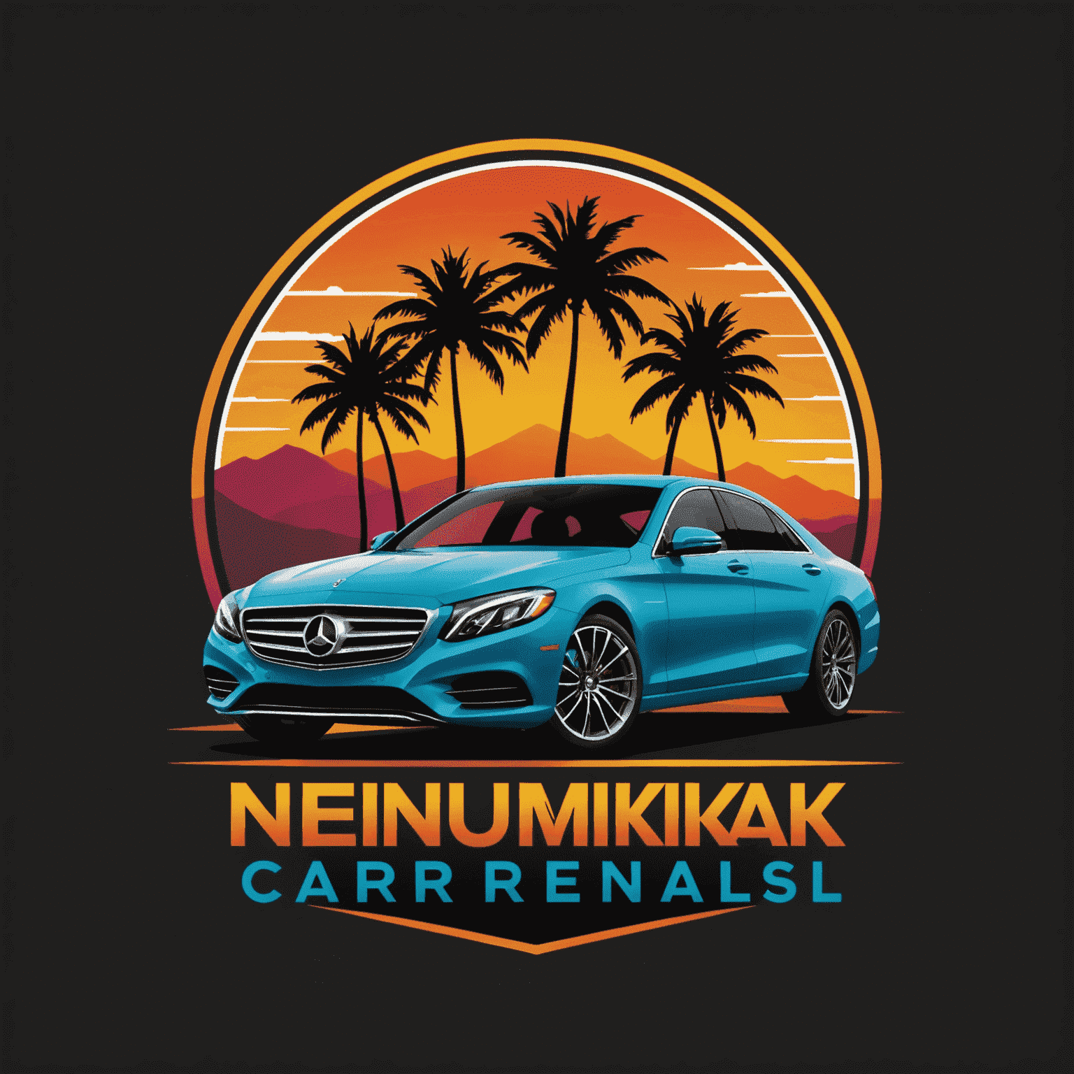 Nenumiklois Car Rentals logo featuring a stylized luxury car silhouette with vibrant colors