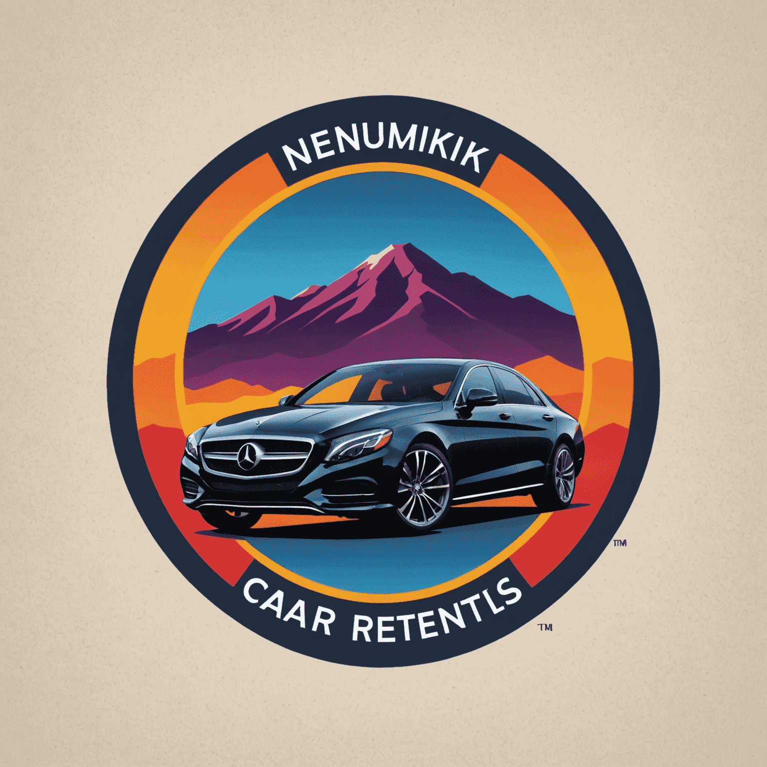 Nenumiklois Car Rentals logo featuring a stylized luxury car silhouette with vibrant colors