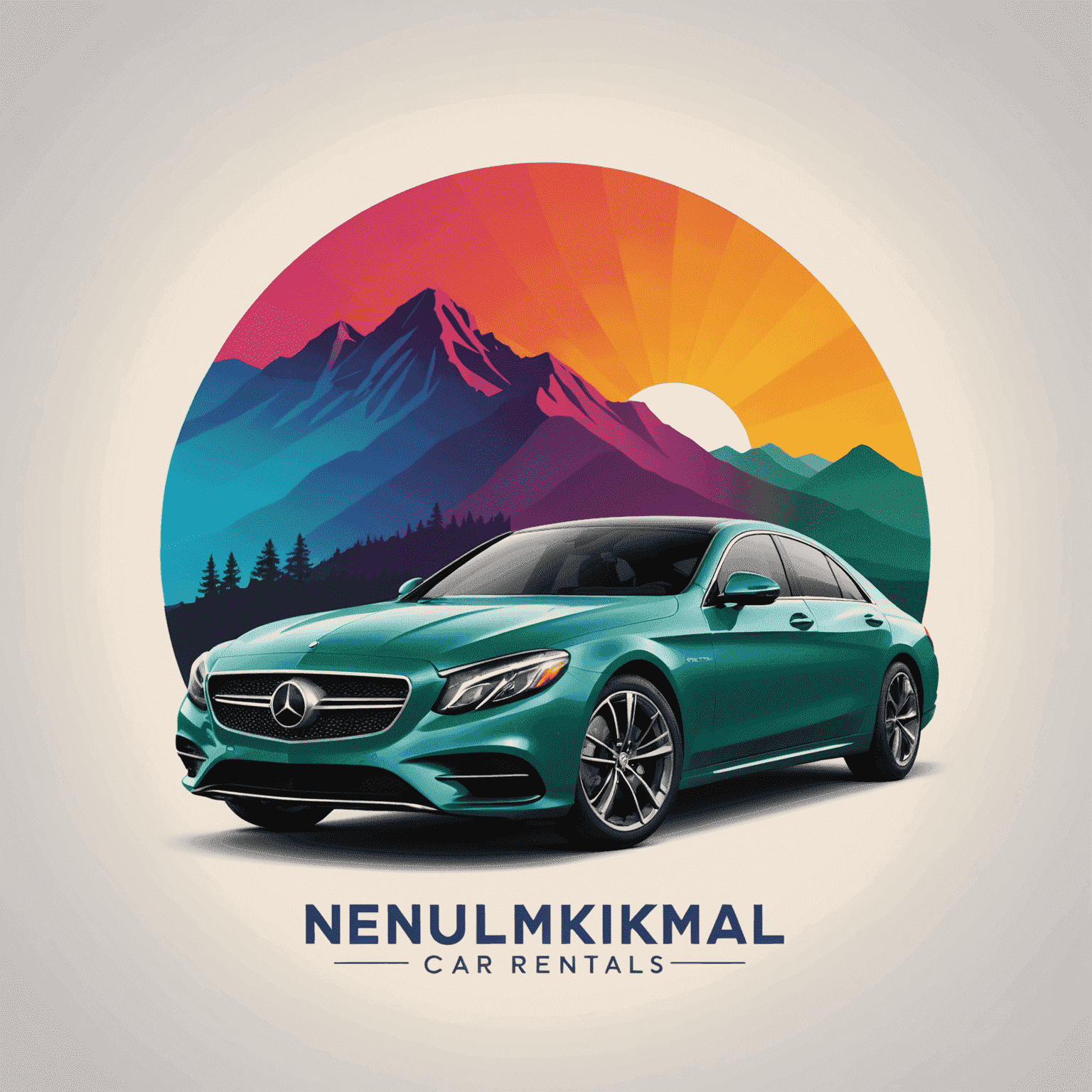 Nenumiklois Car Rentals logo featuring a stylized luxury car silhouette with vibrant colors