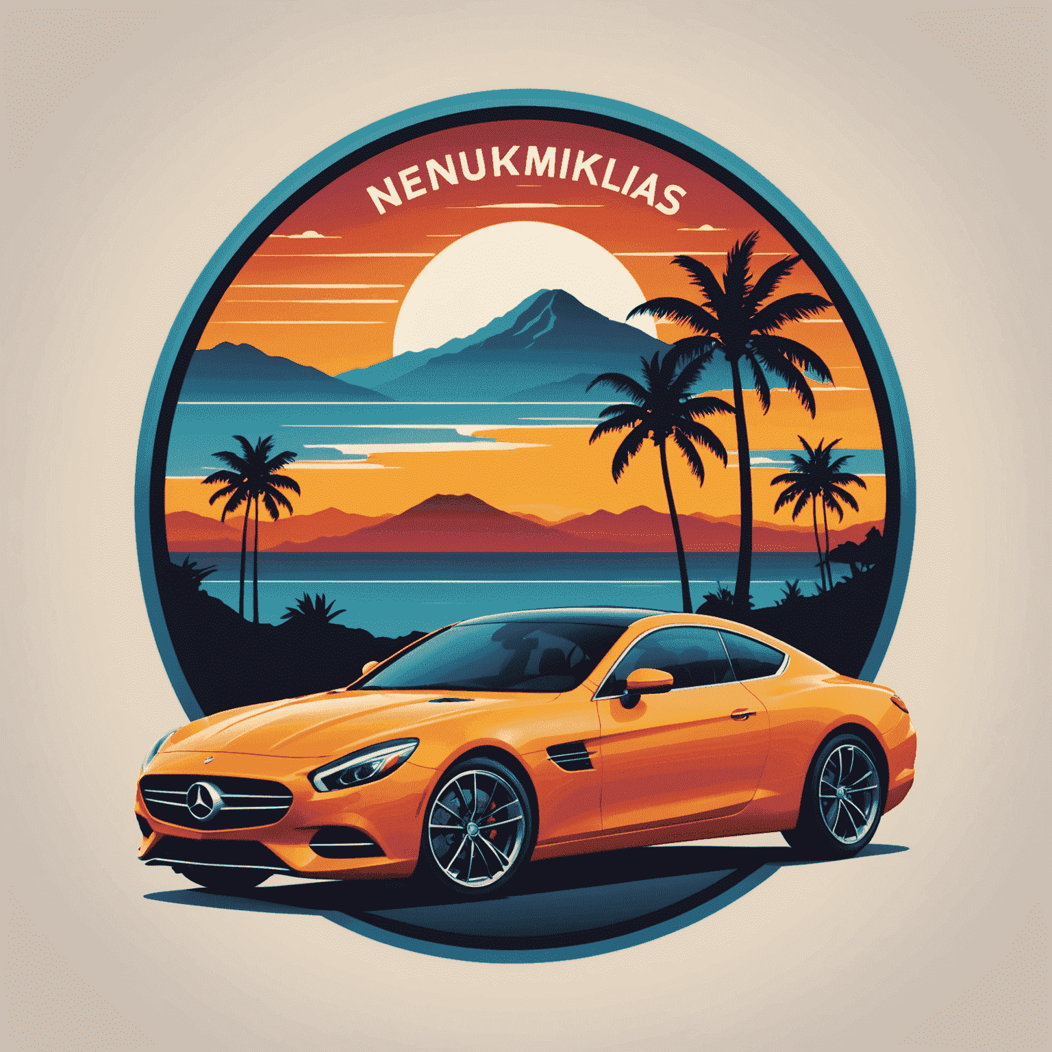 Nenumiklois Car Rentals logo featuring a stylized luxury car silhouette with vibrant colors