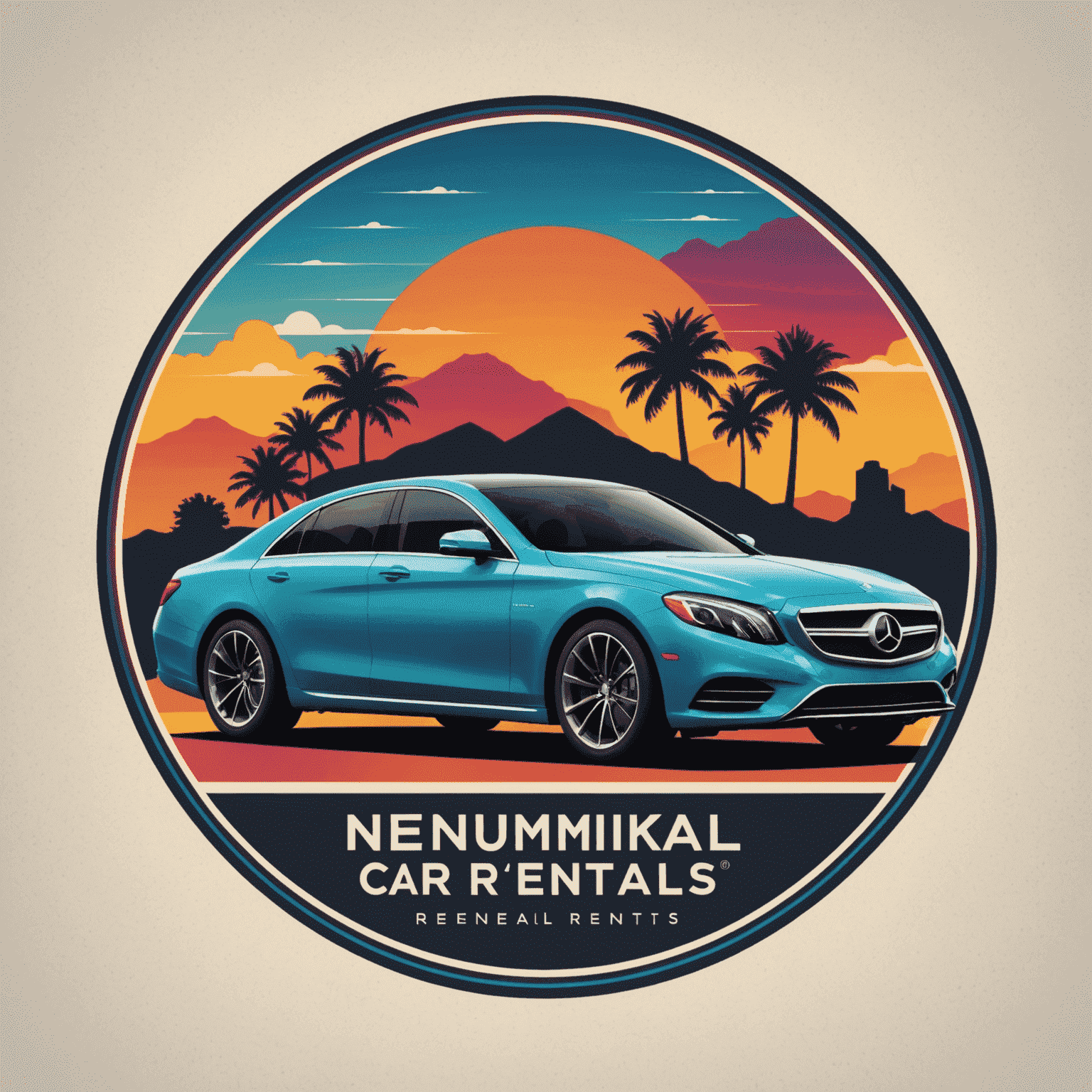 Nenumiklois Car Rentals logo featuring a stylized luxury car silhouette with vibrant colors