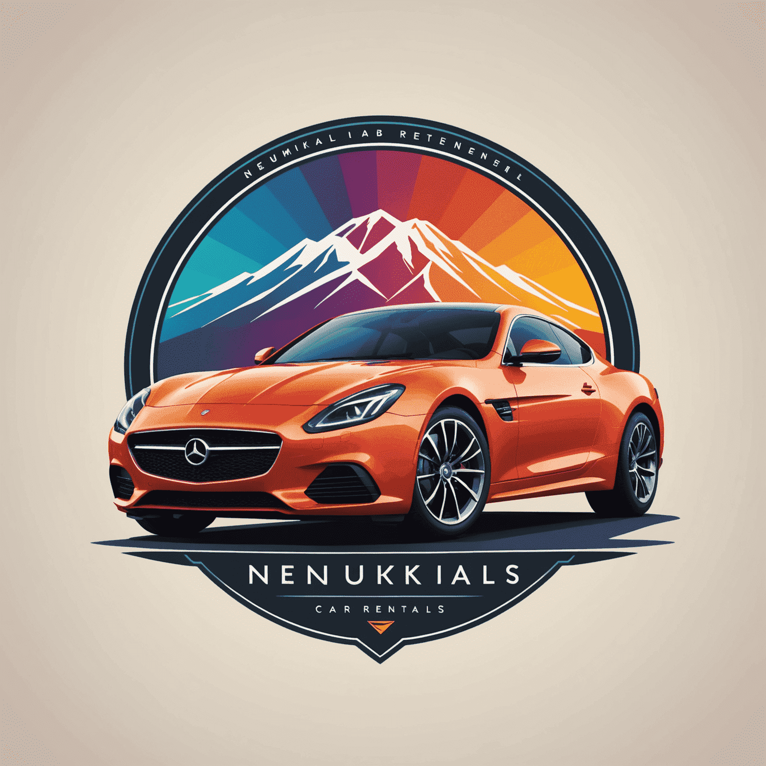 Nenumiklois Car Rentals logo featuring a stylized luxury car silhouette with vibrant colors