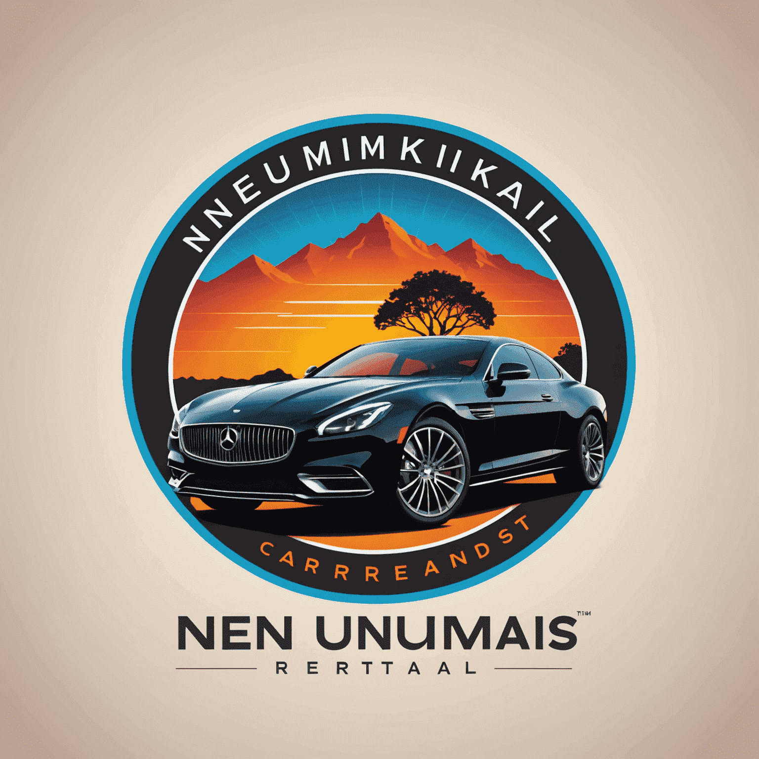 Nenumiklois Car Rentals logo featuring a stylized luxury car silhouette with vibrant colors