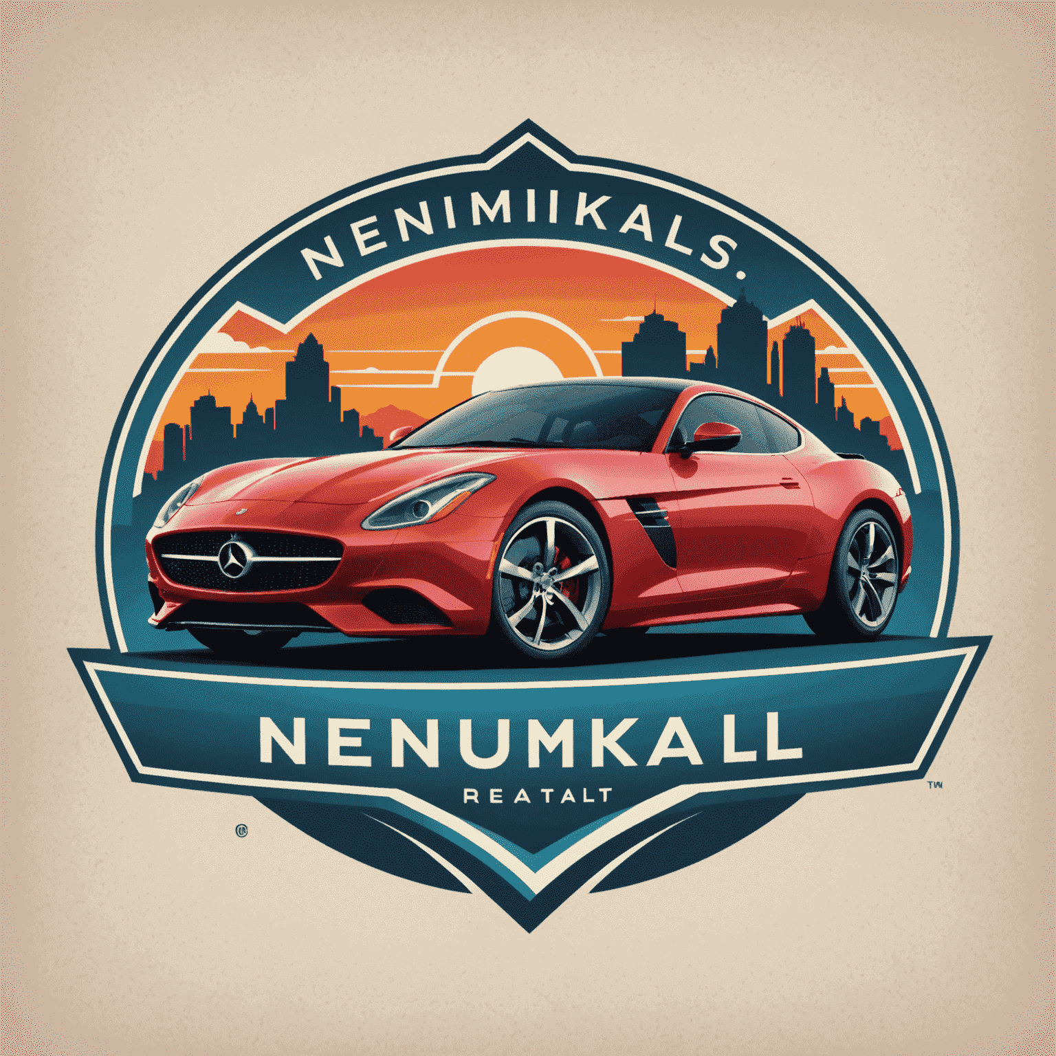 Nenumiklois Car Rentals logo featuring a stylized luxury car silhouette with vibrant colors
