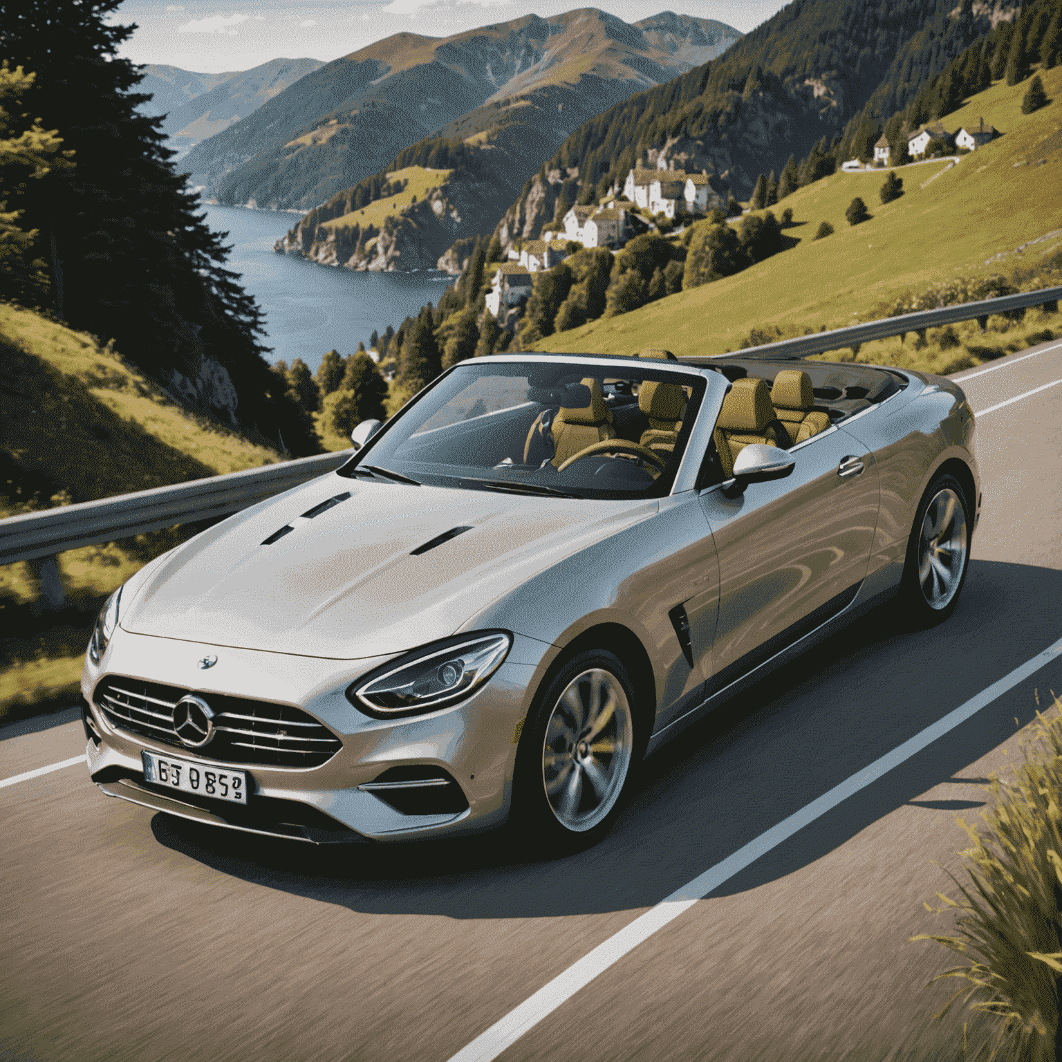 A stylish convertible car with the top down, perfect for scenic drives and summer adventures.