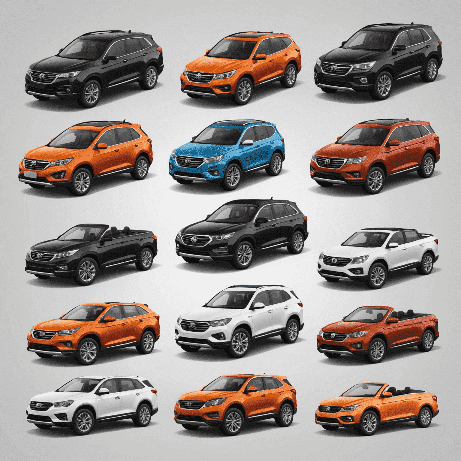 Various car types (SUV, convertible, sedan) with customized insurance icons