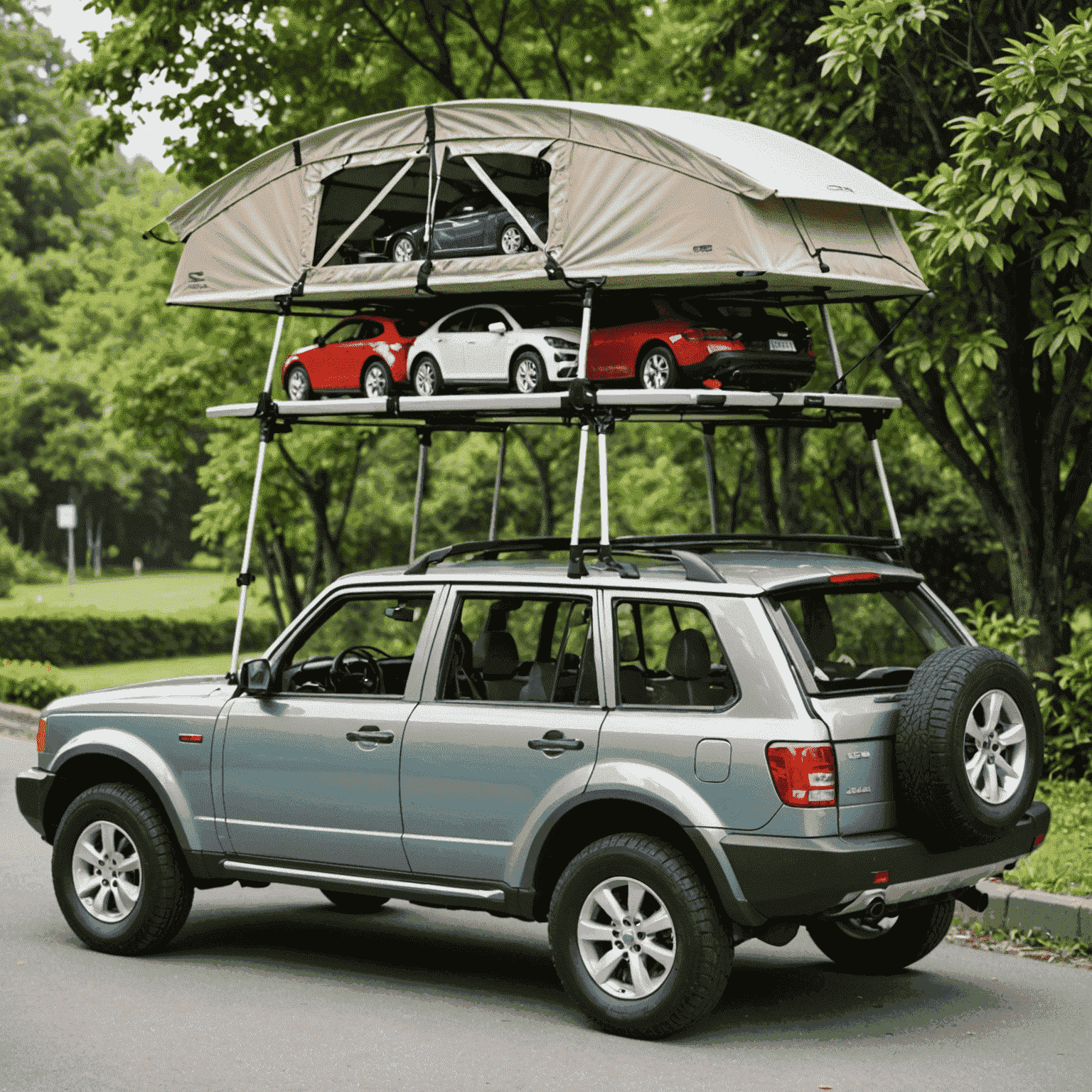 A car equipped with a sturdy roof rack, ideal for carrying extra luggage, sports equipment, or outdoor gear
