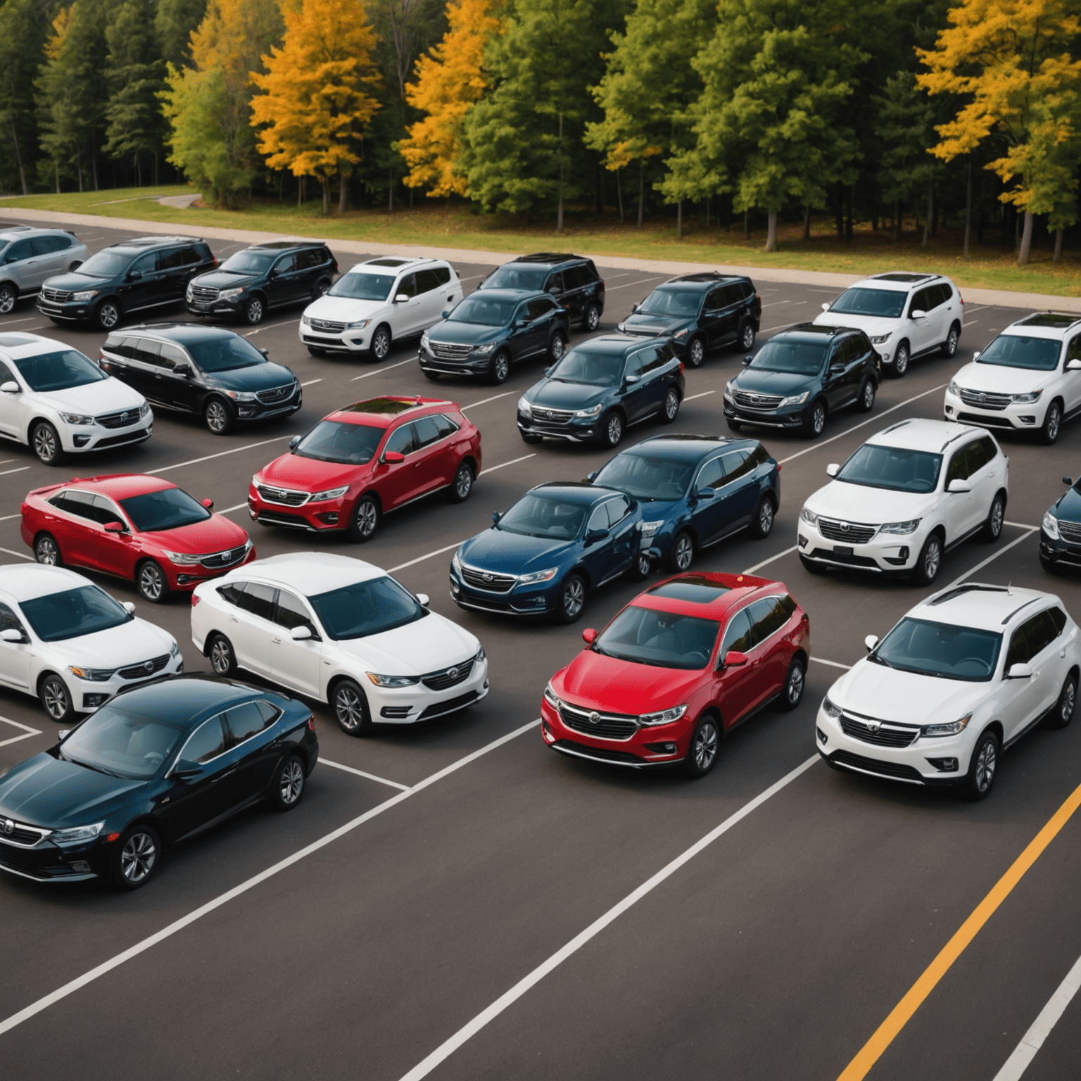 A variety of cars representing long-term rental options, from sedans to SUVs.